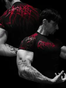 Men's Tight Fit Short Sleeve T-Shirt, All over Print, Sporty Style, Quick Dry, Ideal for Gym and Streetwear, Fashionable Men's Top