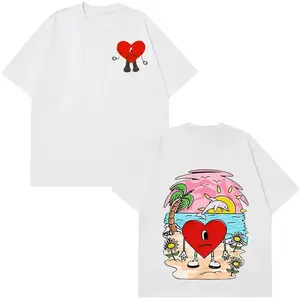 Women's Unisex Bunny Vintage Short-Sleeve Cotton T-Shirt - Harajuku Streetwear, Casual Round Neck, Soft Comfortable Fit, Latin Music Theme for Music Fans
