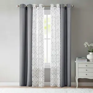 4 Piece Grommet Curtain Set, Grey Flannel, 27.5" W x 84" L