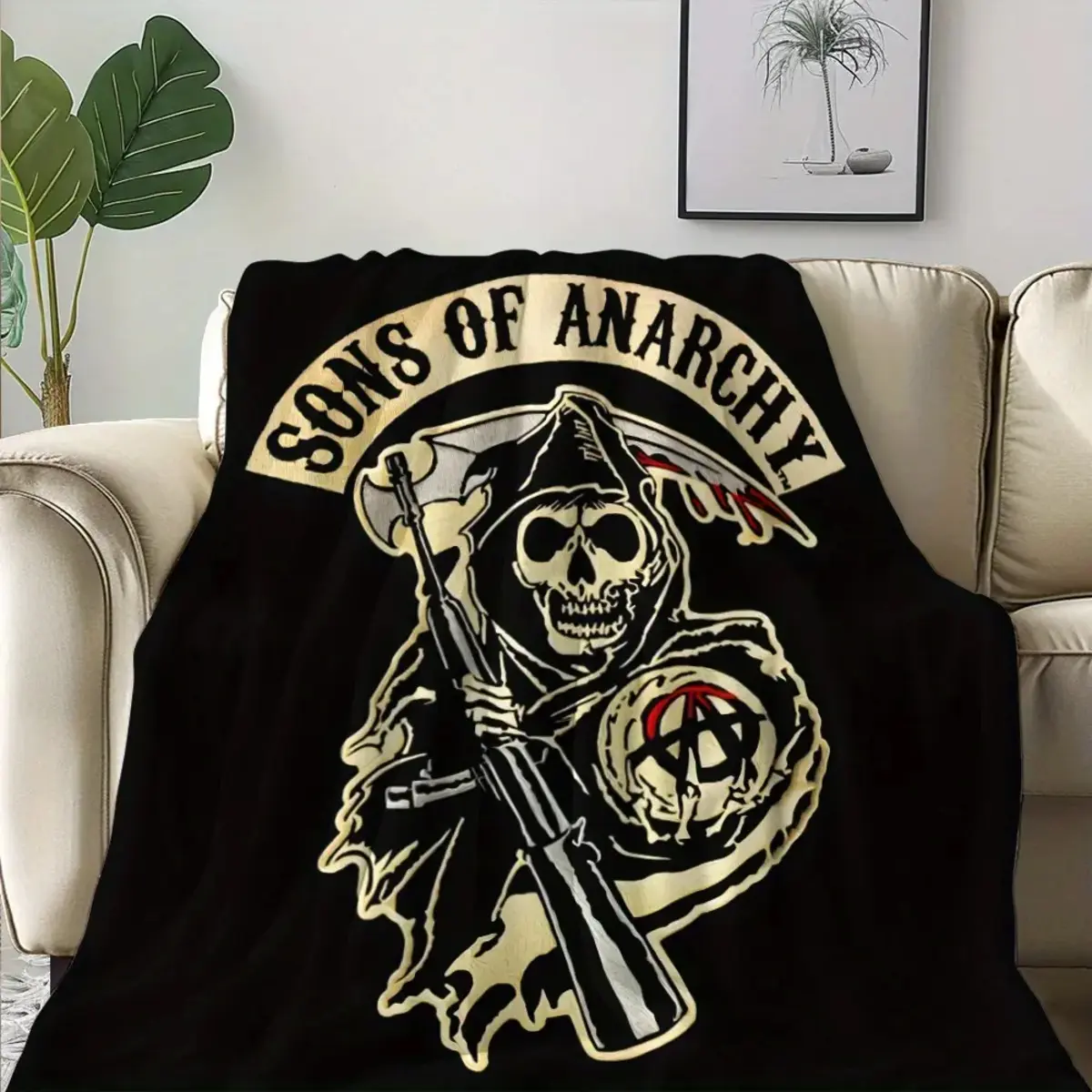 Sons of Anarchy Character Print Flannel Throw Blanket - Fade-Resistant, Multi-Size, All-Season Soft Warm, Ideal for Home Decor, Travel, Perfect Gift for Adults, Character Print Blankets
