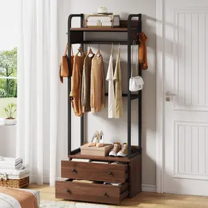 LITTLE TREE Freestanding Closet Organizer Small Clothes Rack Coat Rack with Drawers and Shelves Hanging Metal LITTLE TREE Freestanding Closet Organizer Small Clothes Rack Coat Rack with Drawers and Shelves Hanging Metal