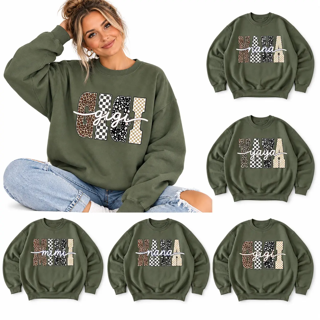 Custom Gigi Sweatshirt, Personalized Grandma Crewneck, Leopard Pattern Nana Shirt, Custom Name Gift for Grandma, Cozy Fall Winter Pullover, Cute Grandparent Matching Outfit, Birthday Christmas Gift for Women - Philip82 Store