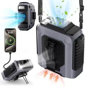 Portable Waist Fan with Belt Clip, Rechargeable Wearable Personal Fan with 5 Speeds, Flashlight, Digital Display and Emergency Phone Charging Power Bank, Hands-Free Cooling Fan for Outdoor Work, Camping, Gardening, Travel, Soccer Games and Stadium Events