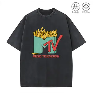 100 Percent Cotton Casual Streetwear Style T Shirt Mtv Fries Logo Music Television Graphic Summer Wear For Trendy Gift To Friends And Music Lovers