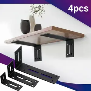 4pcs Black L-shaped 90 degree adjustable angle stand Angle Bracket suitable for bookshelves kitchen shelves, display shelves, easy to install