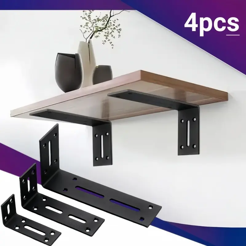 4pcs Black L-shaped 90 degree adjustable angle stand Angle Bracket suitable for bookshelves kitchen shelves, display shelves, easy to install