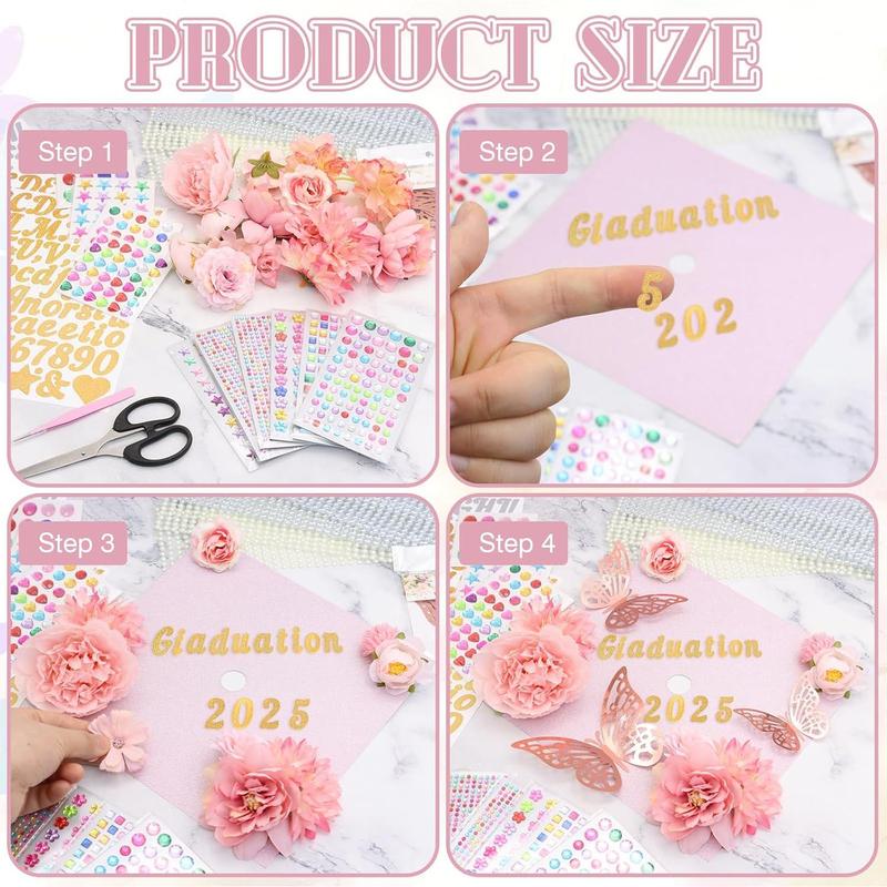 Graduation Cap Decorations Kit Grad Cap Topper Decor Includes Glitter Paper 3D Butterfly Faux Flower Letters Stickers, Cap Decorations for DIY Graduation Cap Topper (Pink) Graduation Cap Decorations Kit Grad Cap Topper Decor Includes Glitter Paper 3D Butterfly Faux Flower Letters Stickers, Cap Decorations for DIY Graduation Cap Topper (Pink)