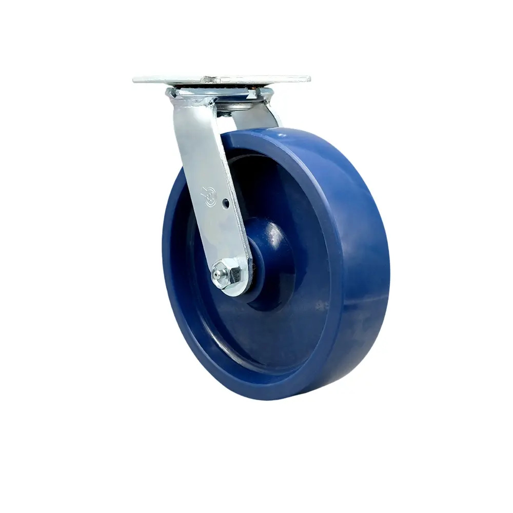 8" Heavy Duty Swivel Caster with Blue Solid Polyurethane Wheel - 1,200 lbs Capacity - Service Caster Brand