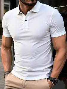 Men's Solid Color Short Sleeve Polo Shirt, Casual Breathable Quick Drying Collared T-Shirt for Summer, Fashion Men's Top for Daily Wear, Tropical, Plain, Menswear