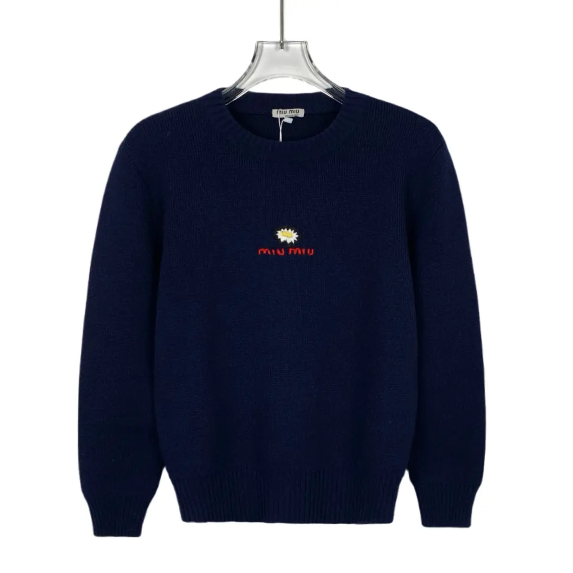 RDLT- Miu Miu Navy Daisy Embroidered Wool Crewneck Knit Sweater Size 38