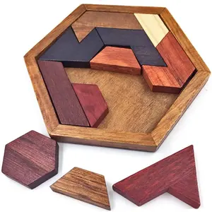 P-ITC043   Hexagon Tangram Puzzle Wooden Brain Puzzles for Kids & Adult Challenge Wooden Brain Teasers Puzzle Games for Family Party Gift - Brain Games for Kids