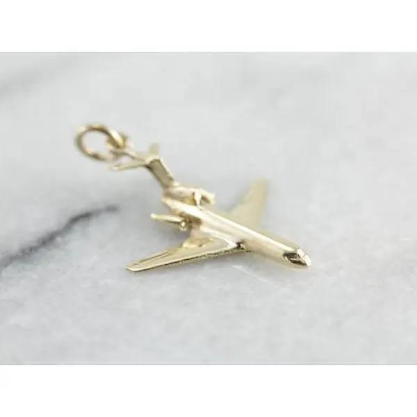 Fly the Friendly Skies! Vintage Airplane Charm or Pendant in Yellow Gold