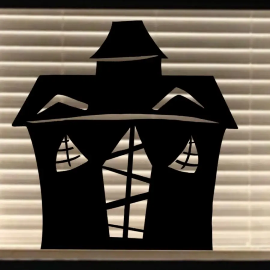 Haunted House Window Cling Silhouette - Reusable  - 22”H x 22”W Halloween Mirrors Decor Stickers