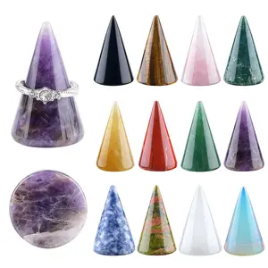 Natural Crystal Ring Holder, Minimalist Smooth Polished Gemstone Cone, Lightweight Jewelry Organizer for Vanity Decor