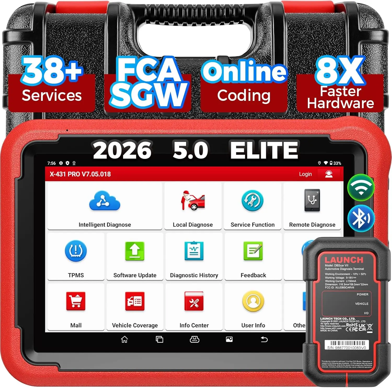 Launch X431 PROS V 5.0 2026 Bidirectional Scan Tool with Blueto0th Coding | 2 Years F-Ree Updates, ECU Code, 38+ Reset, CANFD, FCA AutoAuth, Launch Scanner with Wireless Connector for All Cars