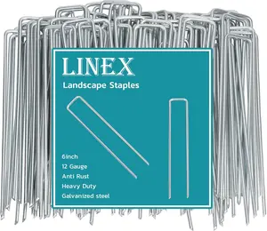 Landscape Staples 6 Inch 50 Pack, Galvanized Garden Staple Anti-Rus Landscaping Stakes Lawn Stakes for Decoration Weed Barrier Fabric, Soaker Hose