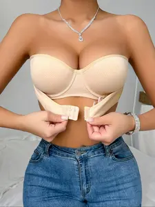 Women's Solid Color Strapless Push Up Bra, Comfortable Breathable Invisible Bra, Women's Lingerie for All Seasons, Womenswear, Seamless Strapless Bra