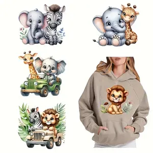6pcs Cute Animal Iron-On Transfer Stickers - DTF Vinyl Decals for T-Shirts, Masks, Jeans, Backpacks - Washable & Easy Apply Design with Elephant, Giraffe, Zebra, Lion & More Animals