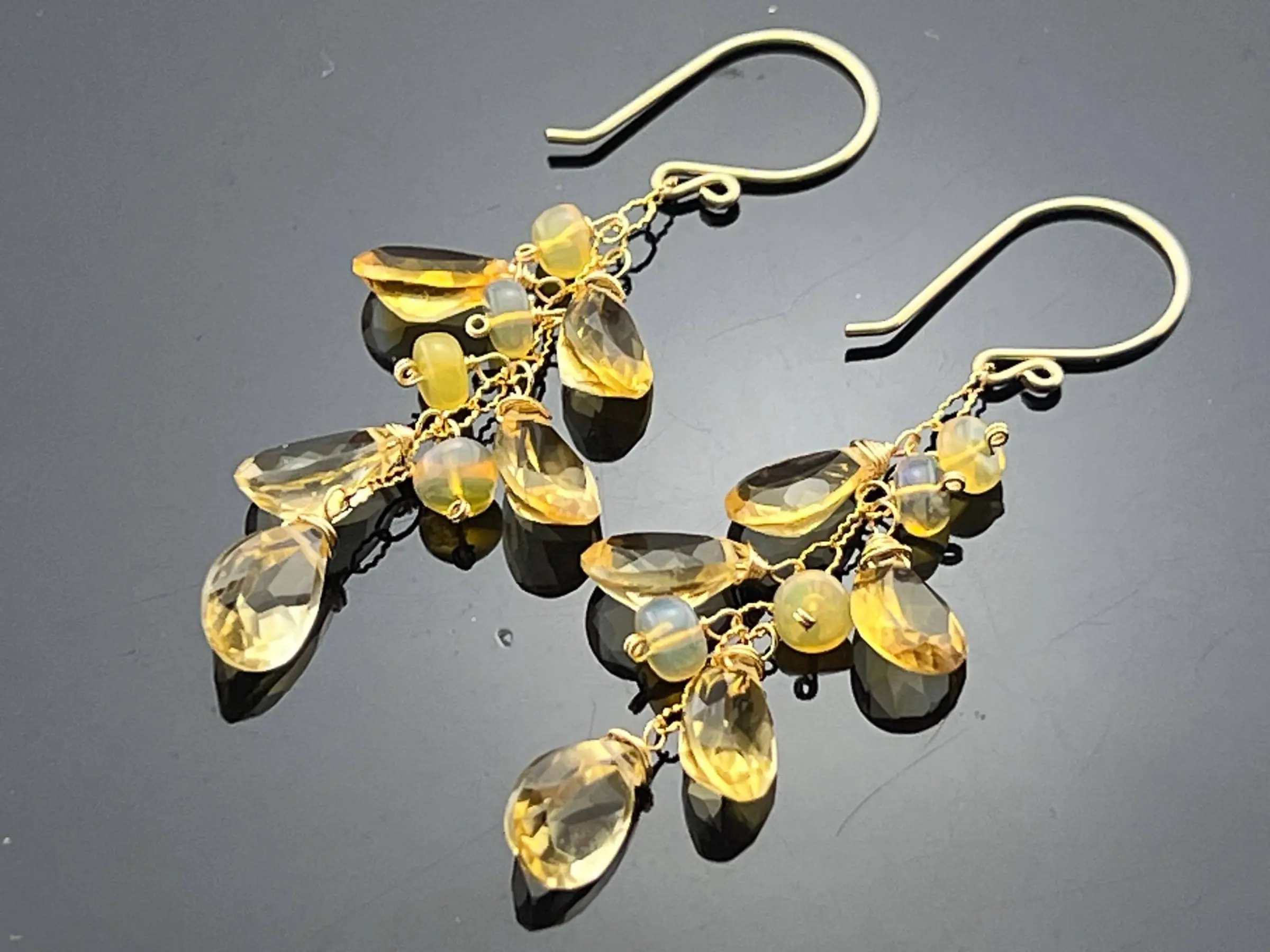 Citrine and Ethiopian Welo Opal Cascade Earrings • 14K Gold Filled Long Dangle Drop Earrings