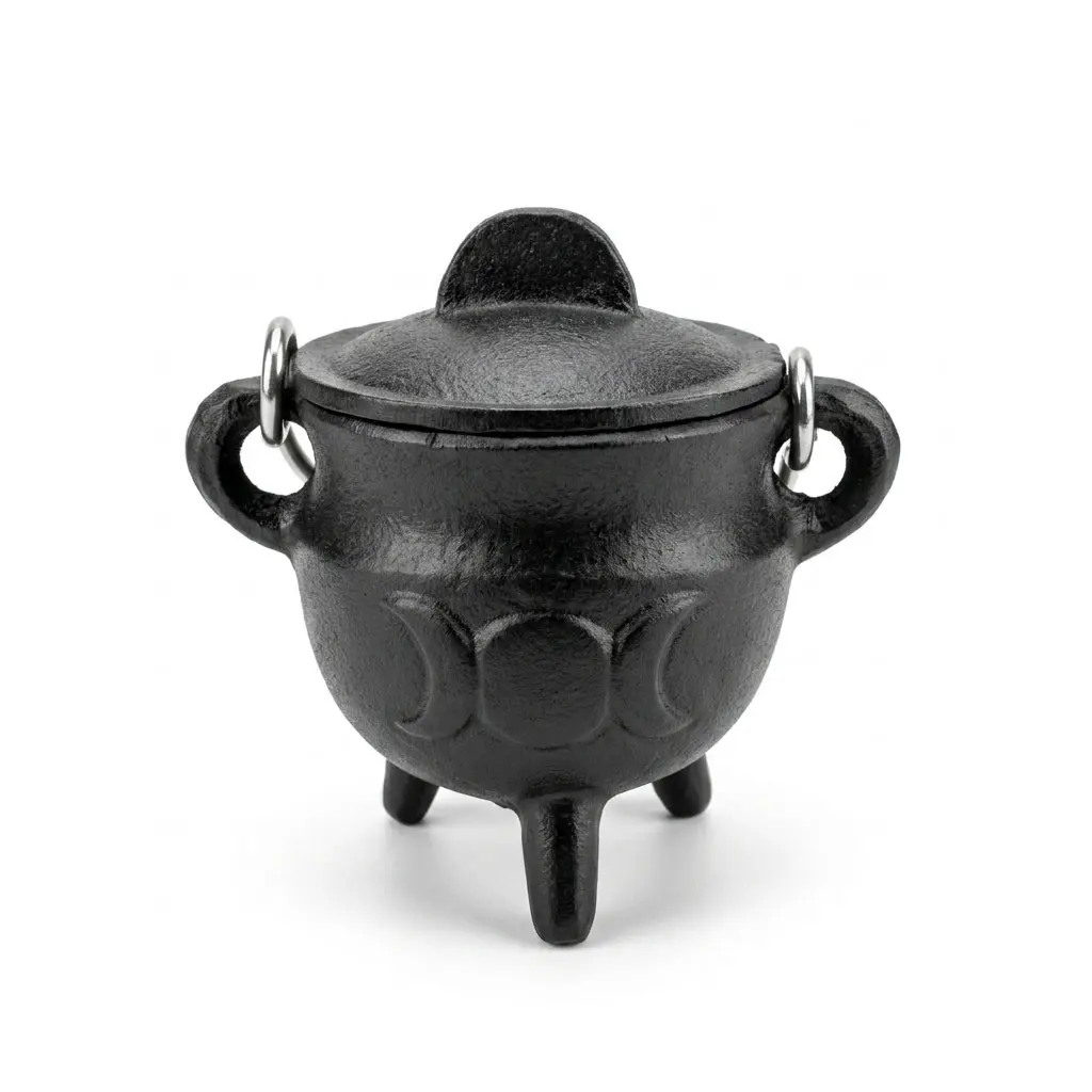 Triple Moon Cast Iron Cauldron with Lid — 2 3/4 Inch Moon Magic Altar Tool