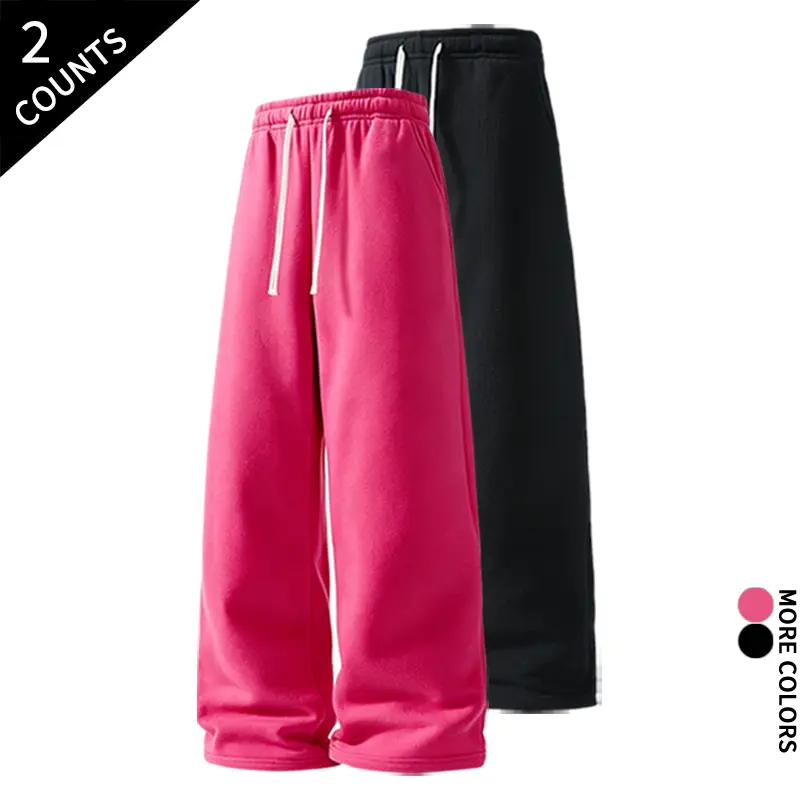 Versatile 2 Pack Wide Leg Sweatpants Solid Drawstring Baggy Trousers Unisex Streetwear Loungewear Pants For Spring Autumn