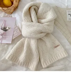Pure-colored alpaca wool Korean-style knitted scarf for women, warm in autumn and winter, high-end feel, wool blended, student scarf