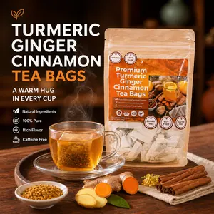 Natural Ginger & Cinnamon Tea Bags, 60 Pack, Caffeine-Free Sugar-Free Blend, Easy Brew Sachets for Morning & Evening Relaxation