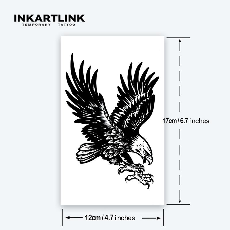 INKARTLINK Tattoo Tech, 2 Sheets Semi-Permanent Temporary Tattoos, Raptor​ Series, Eagle,Owl,Adult Art Design,Lasts 1-2 Weeks, Waterproof, Realistic Look, No Adhesive, No Reflection,For Man And Woman ,Ideal for Swimming, Party