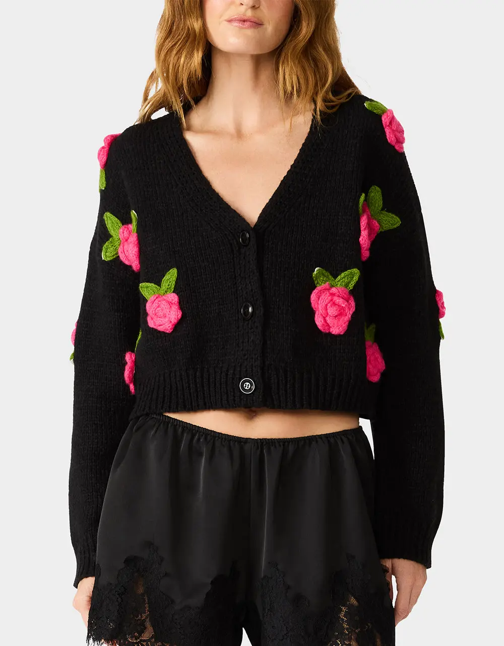 ROSETTE CARDIGAN BLACK PINK