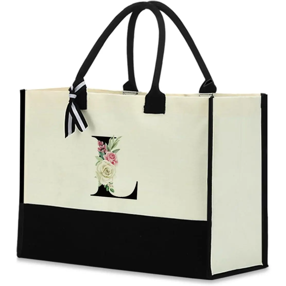 Monogrammed Tote Bags Floral Letter Initial Bag Personalized Beach Bag Monogrammed Gifts for Women Bridesmaids Wedding