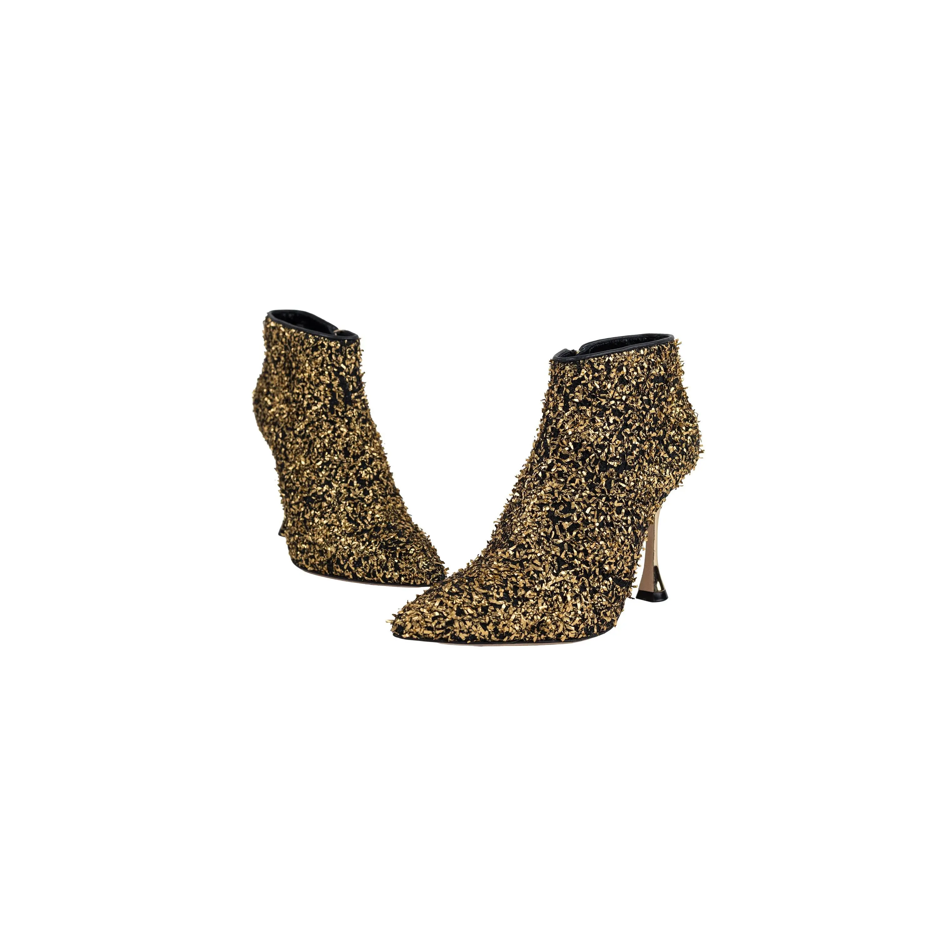 Pre-owned Manolo Blahnik Black Gold Suede Heeled Booties Size 35