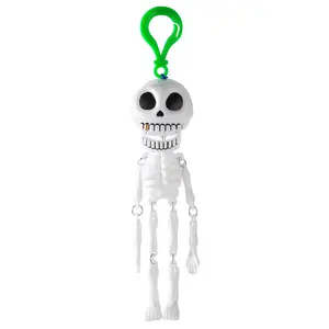 Novelty Skeleton Bag Clip, Articulated White Skull Pendant Toy