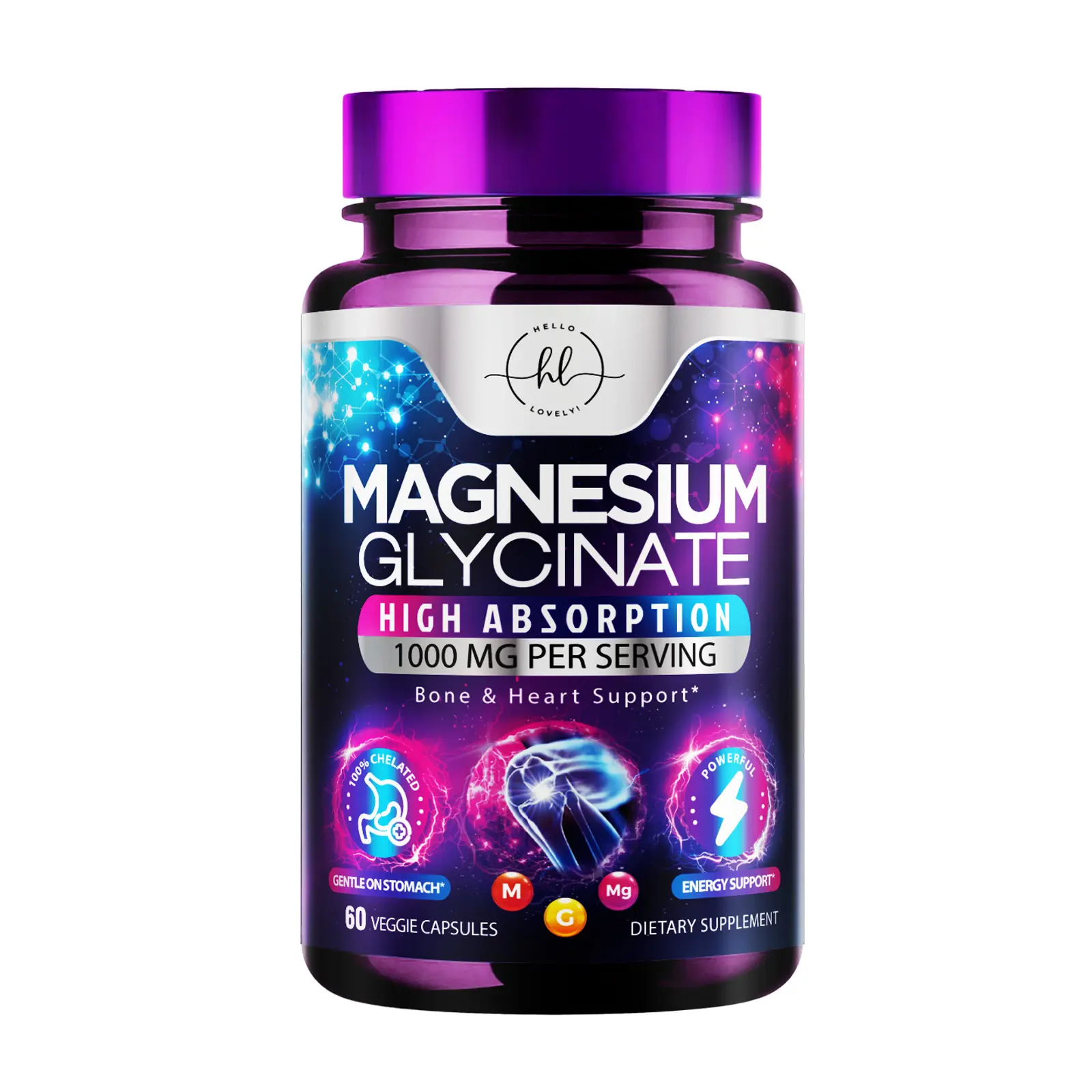 Magnesium Glycinate 1000mg - High Absorption & Chelated to Support Bone, Muscle, Nerves & Heart Health - Natural Sleep & Stress Support Women & Men - Vegan, Gluten & Soy Free, Non-GMO - 60 & 120 Capsules Count magnesium complex