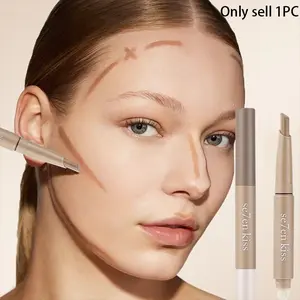 Dual-Headed Contour Stick Features Creamy Texture Two-Headed Design With Sickle Brush Natural 3D Look Waterproof Easy To Unload Multiple Uses Smooth Blur Bronzer