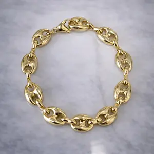 14K Gold Plated Link Bracelet  Bold Oval Design | 8 Inches | 10 mm Width