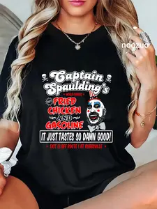 Women's 100% Cotton Casual Everyday Streetwear Top, Funny Captain Spaulding Fried Chicken and Gasoline Tshirt
