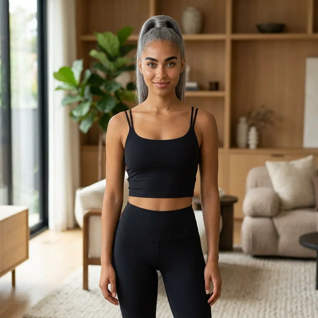 Women's Luxe Personalizable Cropped Bra - Custom Text, Black, Active, Buttery-Soft, Skin-Friendly Everyday Bra, Active Everyday Bras, Buttery-Soft Everyday Bras