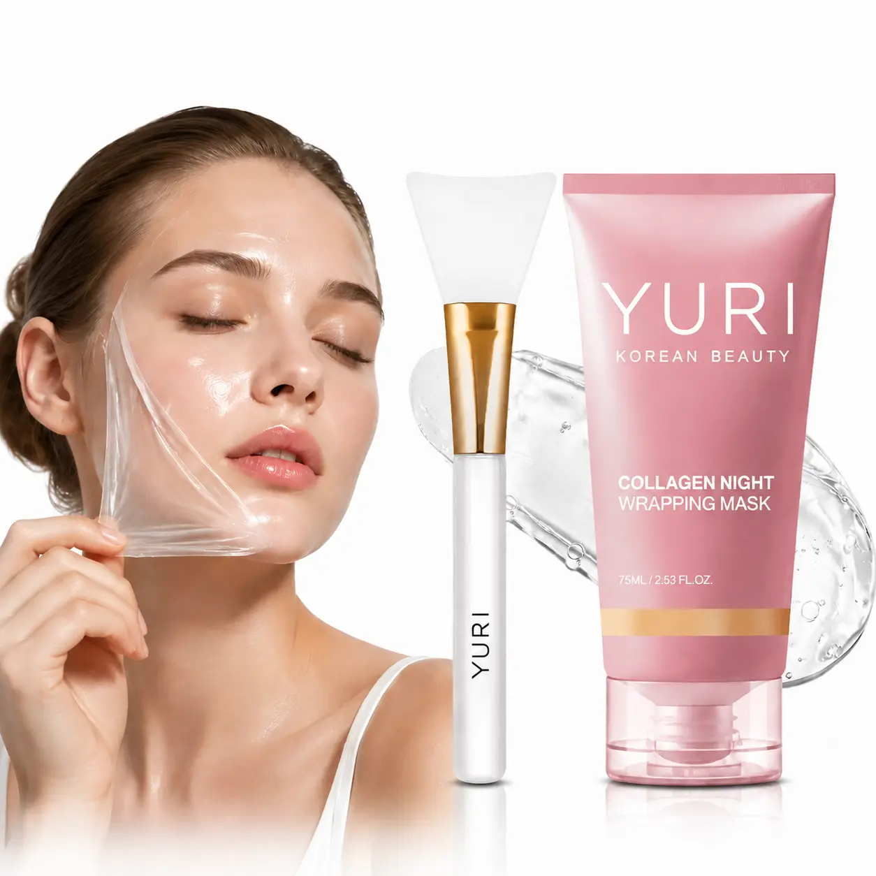 YURI Collagen Night Wrapping Mask: Overnight Peel-Off Face Mask for Glass Skin - Deep Hydration To Restores Skin Balance - Ongoing Nourishment for All Skin Types 2.53 fl.oz