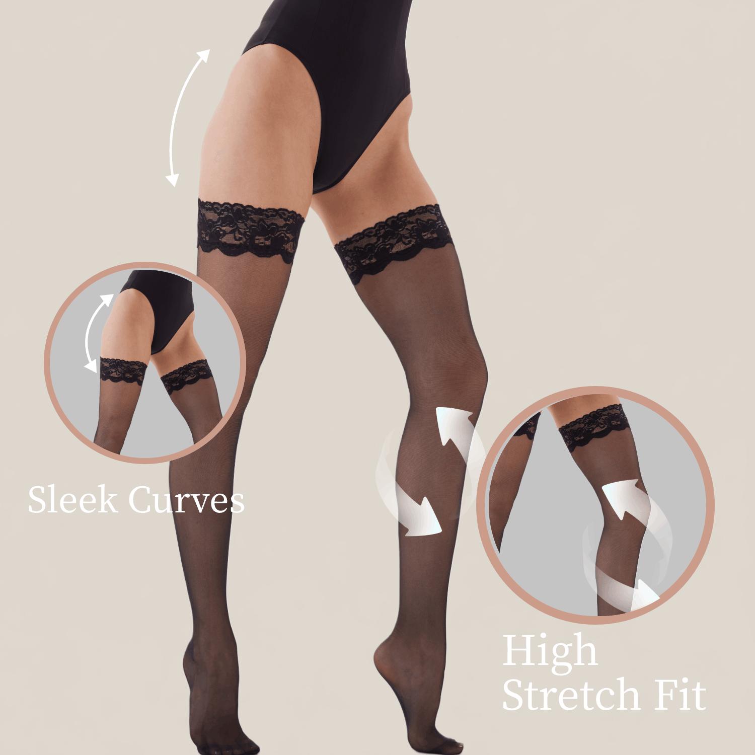 Thigh High Stockings Silicone Lace Top Stay Up Silky Semi Sheer Pantyhose for Women Hold Up Nylon