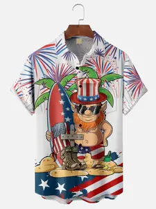 Leprechaun 250th Anniversary Hawaiian Shirt, American Flag Button Down Shirt, 4th of July USA Flag AOP Aloha Shirt, Freedom Celebartion Shirt for Adults and Youth