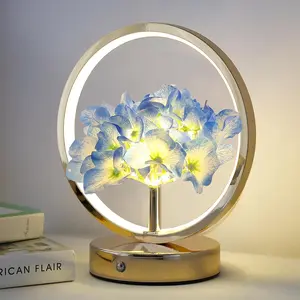 Birthday Gifts for Women Mom,Hydrangeas Flower Touch Lamp,Rechargeable Cordless 3 Way Dimmable Small Night Light for Bedroom,Living Room,Office  Decor Thank You Gifts for Festival-Blue