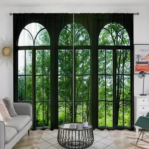 2 pieces, window forest landscape printed curtains, green natural landscape, pole pocket style, semi sunshade polyester fiber, suitable for home living room, bedroom, balcony, kitchen, study and shower window decoration, anti privacy, easy to clean.