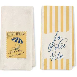 2-Pack Italian Summer Sweet Life Striped Kitchen Towels, Dishcloths, Hand Cloths, Kitchen Decor, Neighbor Gifts, Moving Gifts, Birthday Gifts