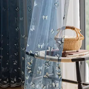Butterfly Pattern Embroidered Curtain, 1 Count Exquisite Elegant Window Curtain, Home Decor for Living Room Bedroom Study Room