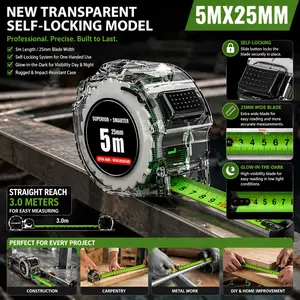 High Precision self-Locking Fluorescent Steel Tape Measure with Laser Inkjet Code 5m Ruler - Width 25mm, Width Gauge, Durable Tape Measure, for Construction, Contractor, Carpenter, Architect Metric Scal