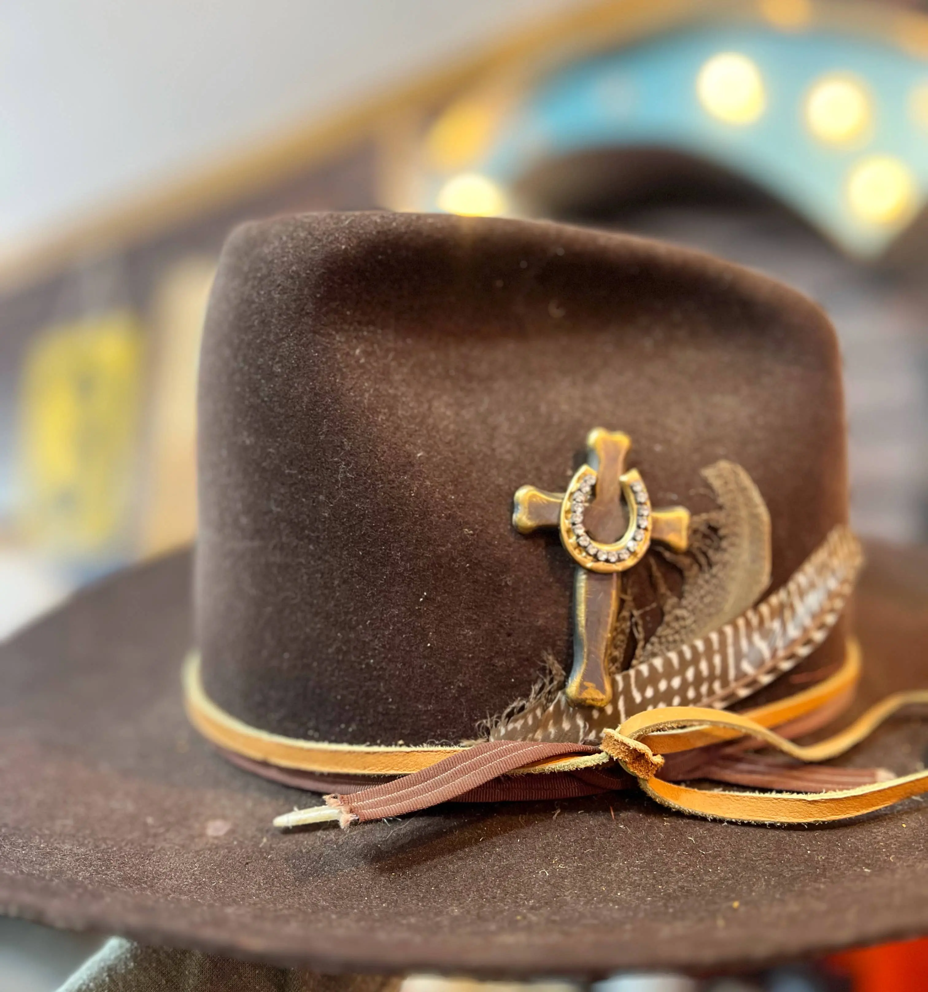 Horseshoe Cross Brass Patina Hat Pin Hat Bar Western rodeo