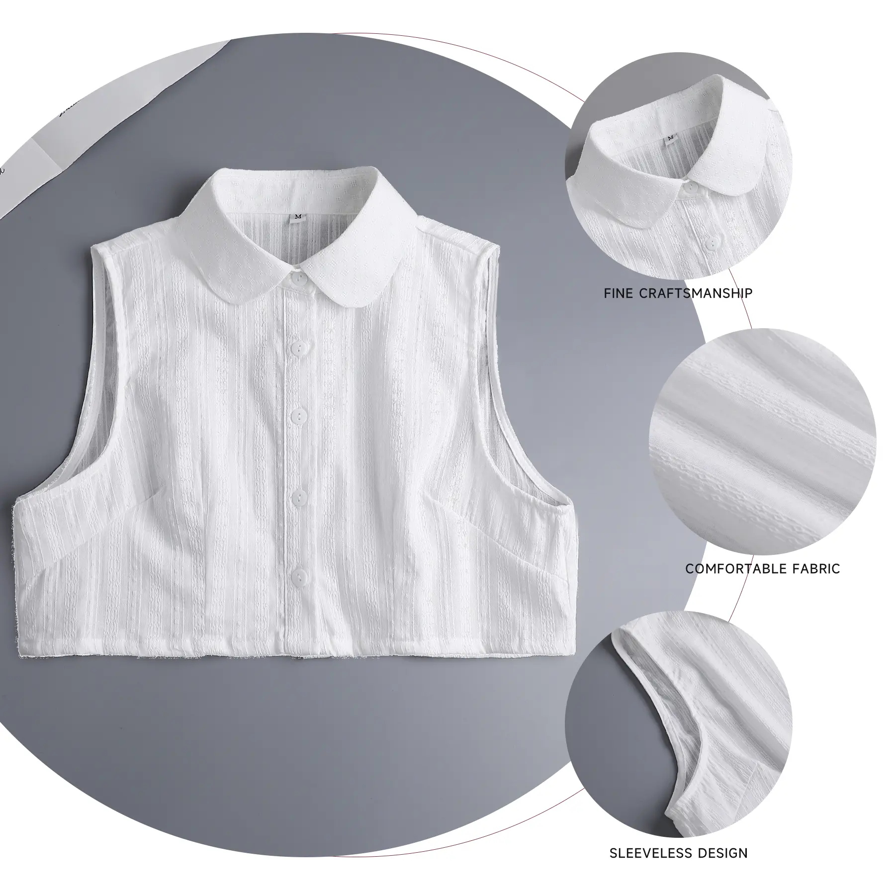 Ladies' decorative fakes collar with a pure cotton round collar is available in various size specifications, including M, L, XL and 2XL. It can be paired with all kinds of coats and is suitable for wearing on various daily occasions. Ladies' decorative fakes collar with a pure cotton round collar is available in various size specifications, including M, L, XL and 2XL. It can be paired with all kinds of coats and is suitable for wearing on various daily occasions.