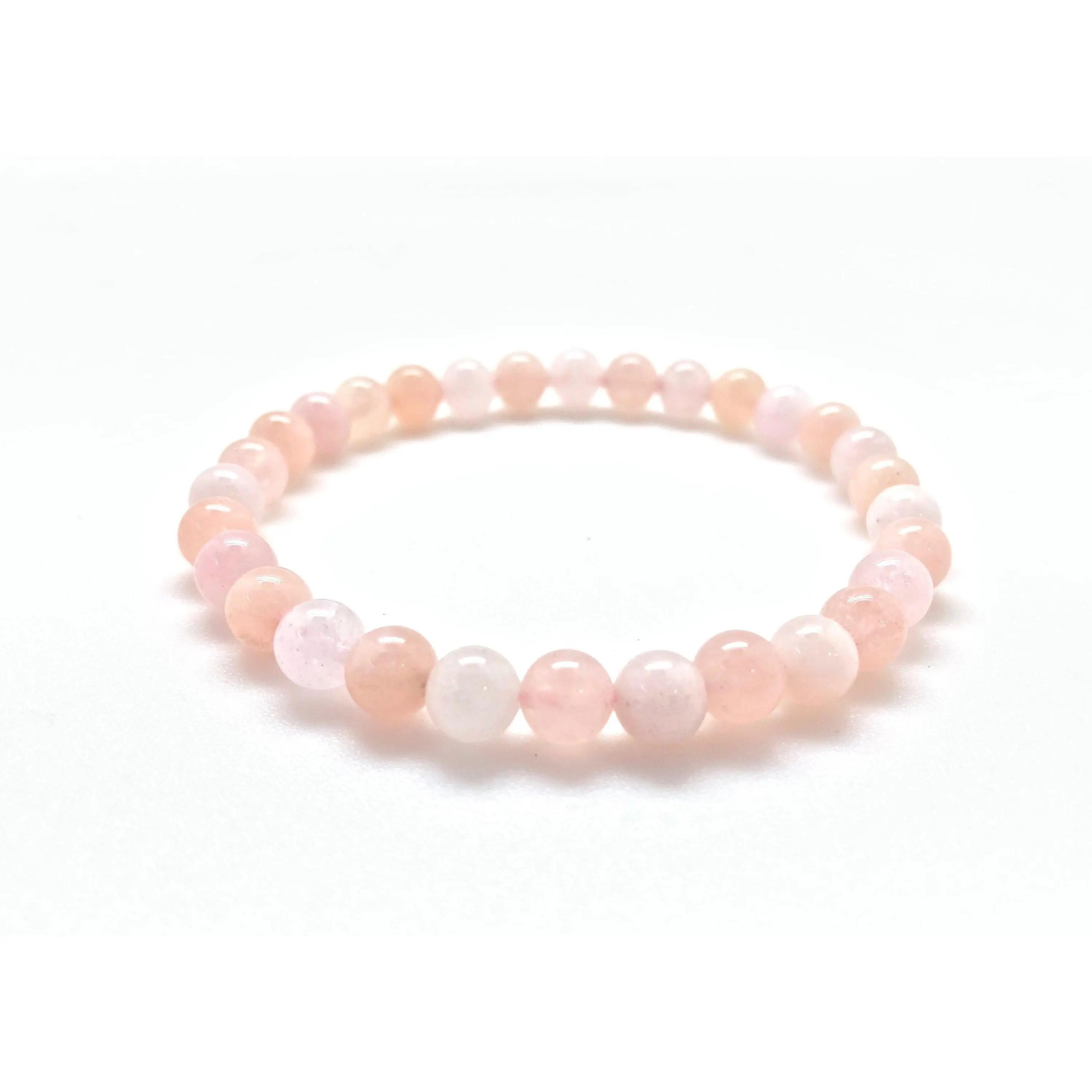 Pink Morganite Elastic Bracelet - 6mm Morganite Beads - Polished Morganite Elastic Bracelet - Natural Morganite Beryl Jewelry Stone Stacking