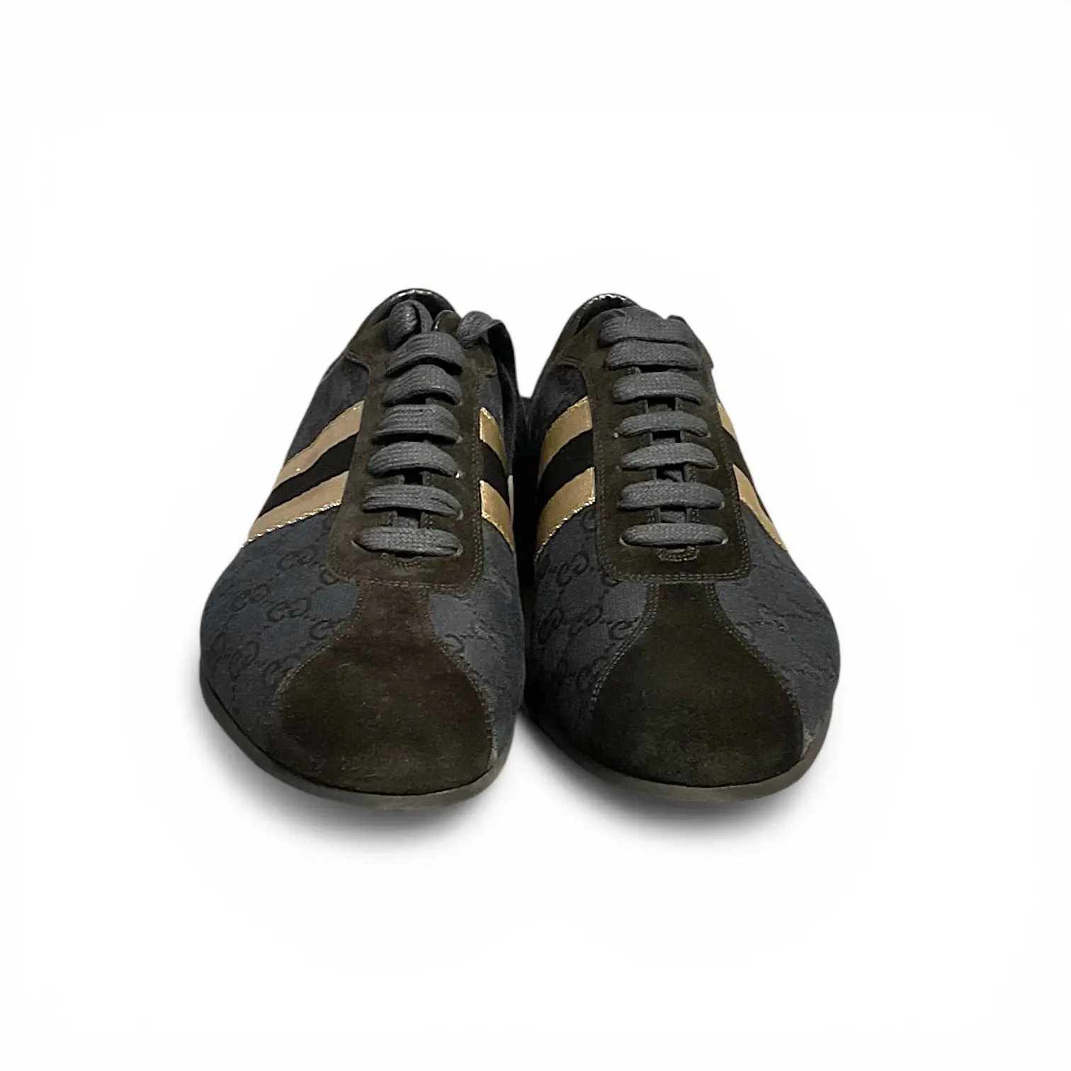  Pre-owned Gucci Unisex Monogram Trainers With Suede Detail, 9.5