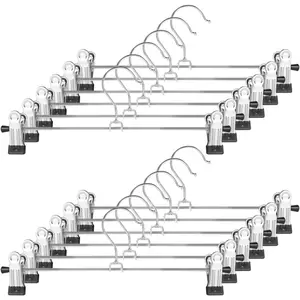Pants Hangers 12 Pack-Pant Skirt Hangers with Clips, Metal Hanger with Clips For Skirt,Shorts,Trouser